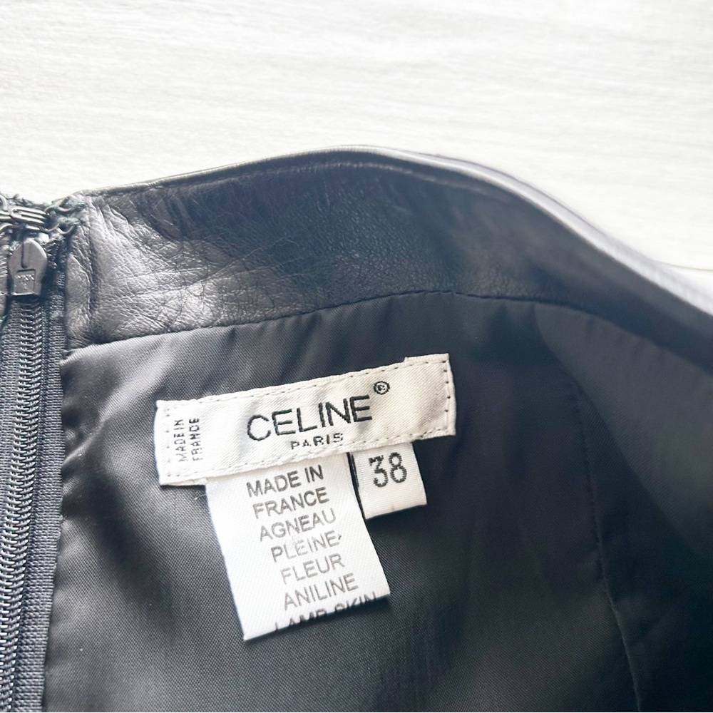 Vintage Celine 100% Lamb Skin Leather Black Pencil Skirt Size FR 38 / US Small - Picture 6 of 9